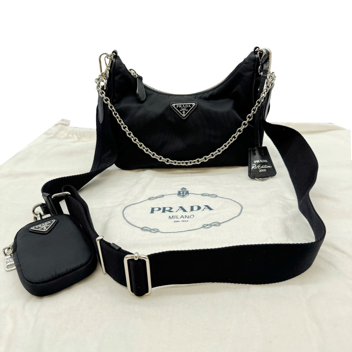 Authentic PRADA RE-Edition 2005 Shoulder Bag 1BH204 Black Nylon