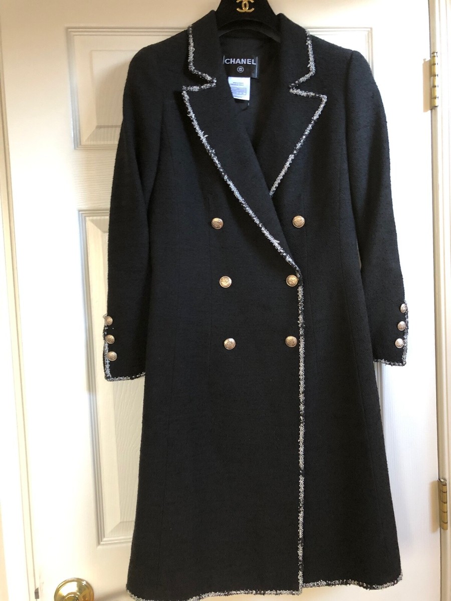 CHANEL 05C VINTAGE NEW BLACK JACKET COAT TWEED BRAIDED TRIM CC