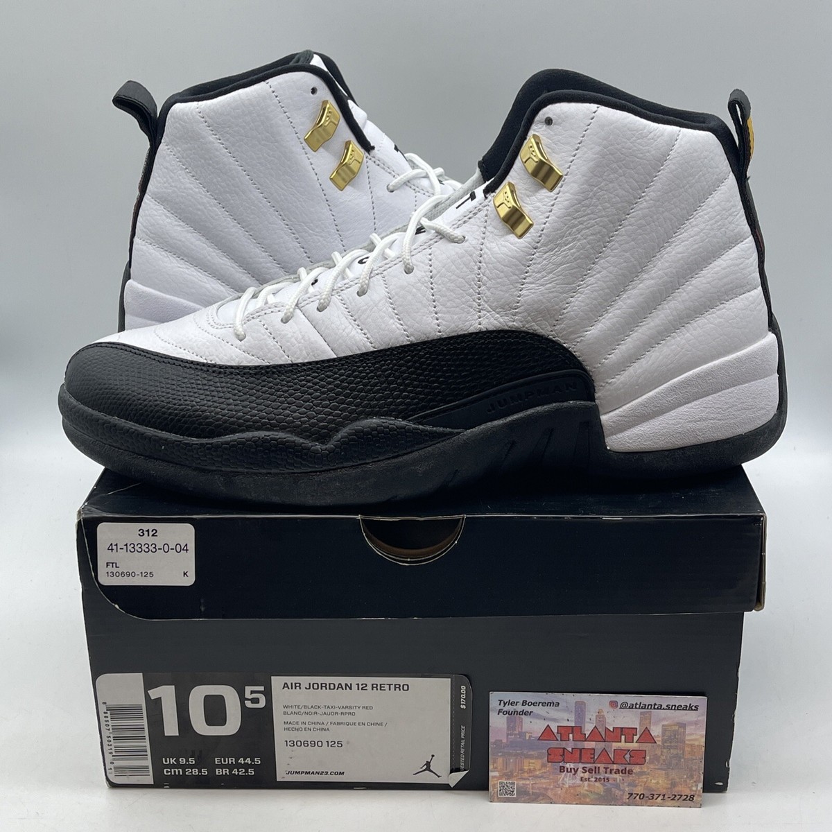Size 10.5 - Jordan 12 Retro taxi release 2013 Black White Leather