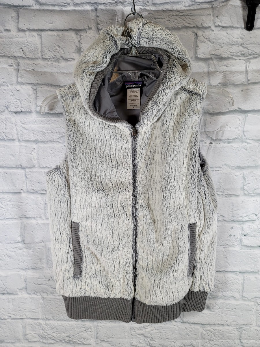 Patagonia Gray Fluffy Fleeced Full Zip Hooded Vest Faux Fur