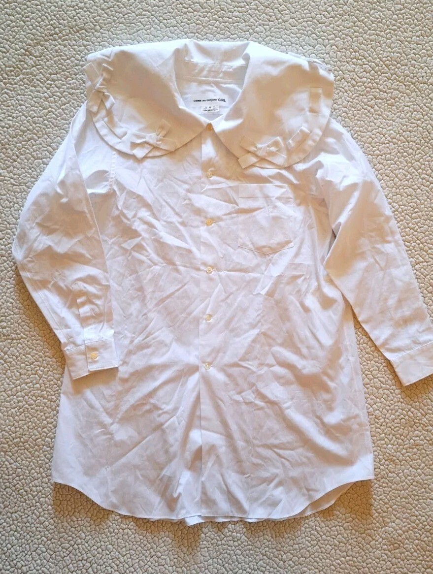 COMME DES GARCONS Girl Peter Pan BowCollar White Cotton Shirt Sz M