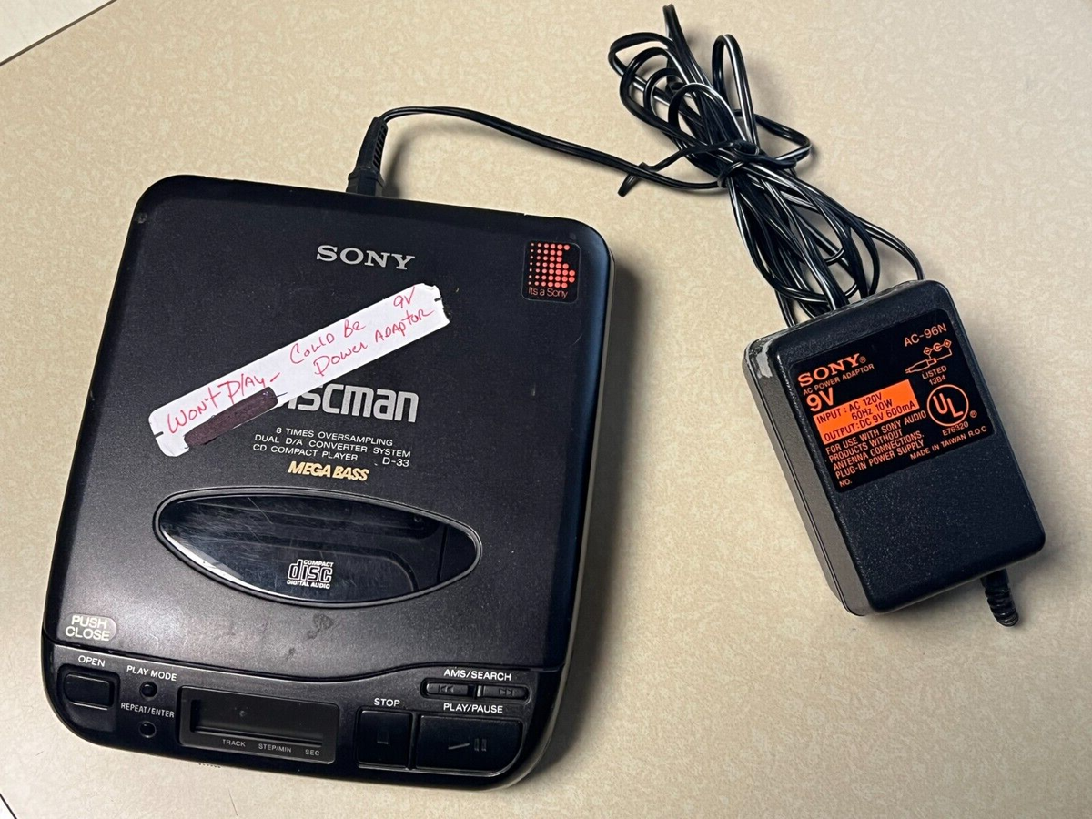 SONY DISCMAN D-33 with AC Power Adaptor & Original Manual * PARTS