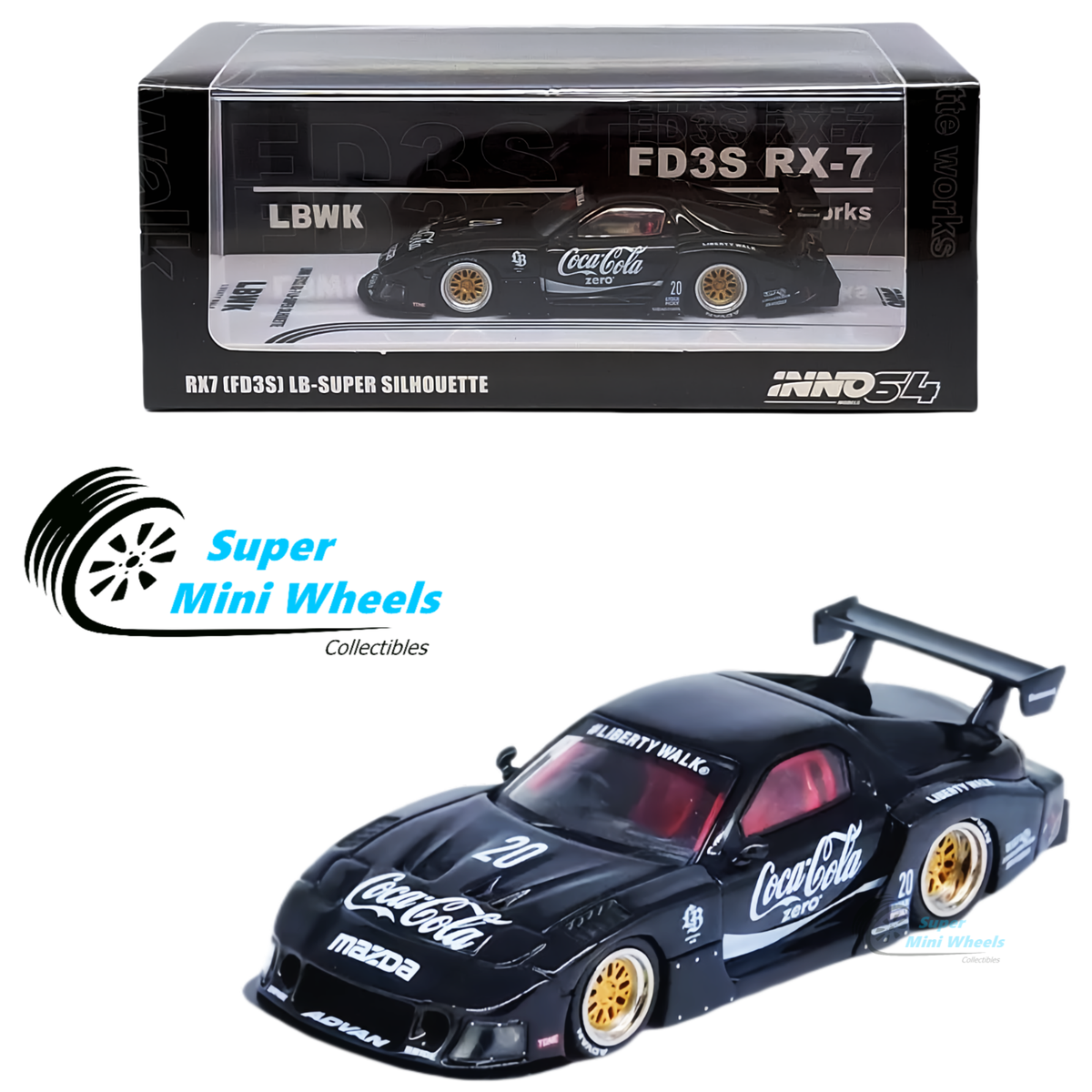 INNO64 1:64 LBWK MAZDA RX7 (FD3S) LB-SUPER SILHOUETTE Black (Coca