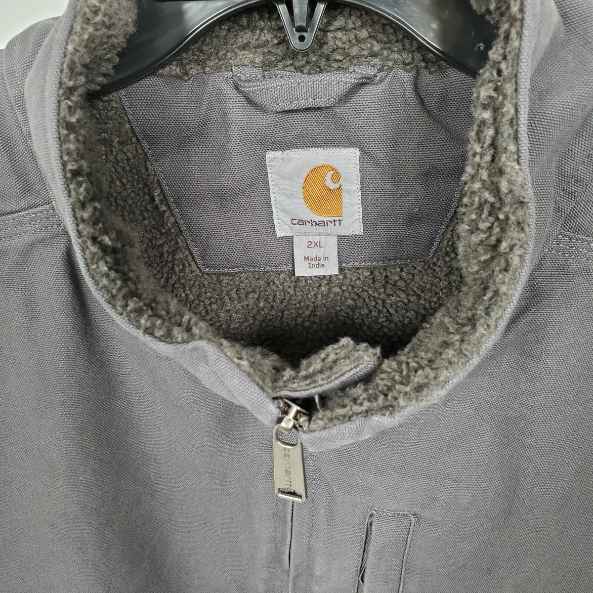 Carhartt Charcoal Grey Gray Sherpa Lined Canvas Vest Men's Size