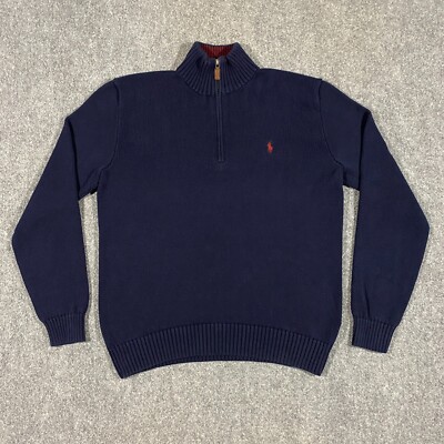VINTAGE Polo Ralph Lauren Quarter Zip Sweater Adult Large Navy