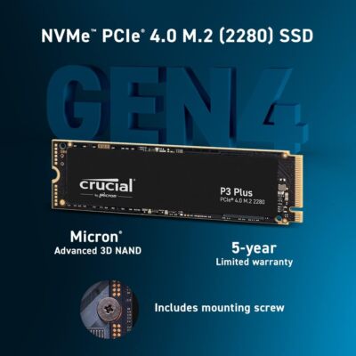Crucial P3 Plus 1TB PCIe Gen4 3D NAND NVMe M.2 SSD up to 5000MB/s