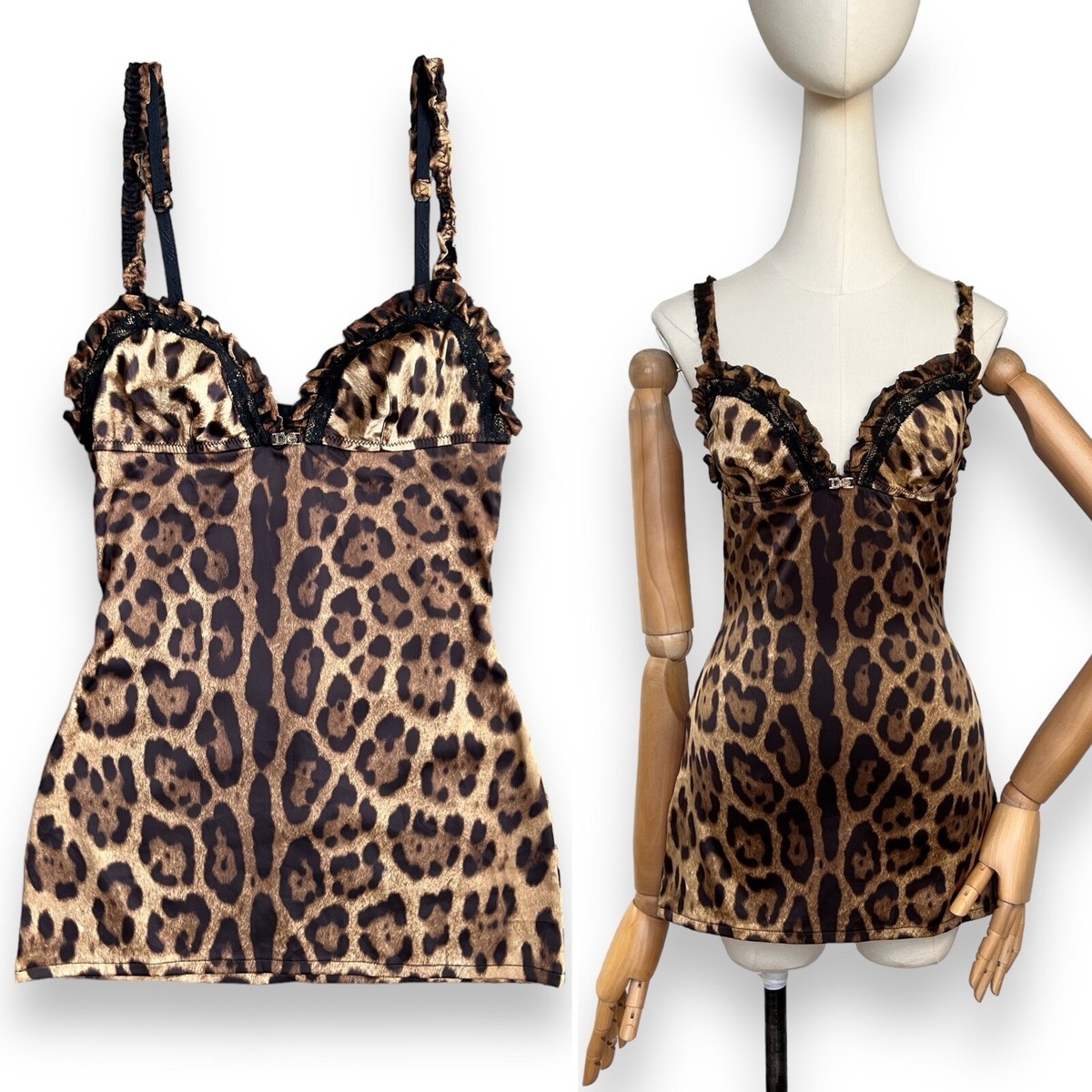 DOLCE & GABBANA Leopard Print Camisole Tank Top DG Logo Size S