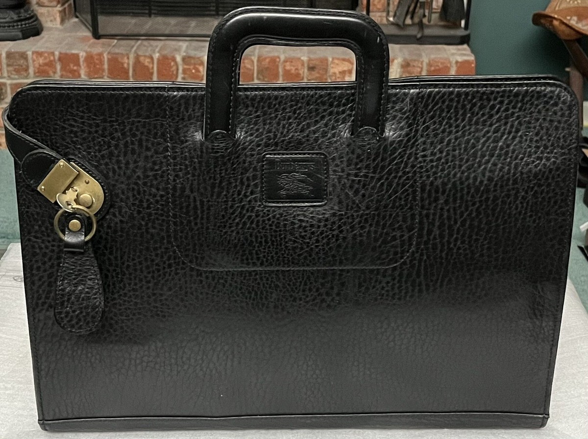 Burberry London Briefcase Black Leather Business Vintage Bag