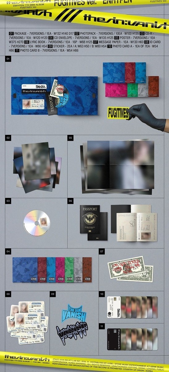 K-POP ENHYPEN 7th Mini Album [THE SIN VANISH] FUGITIVES Random Ver