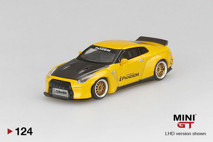 MINI GT 124 Pandem Nissan GT-R (R35) Metallic Yellow w/Carbon Duck