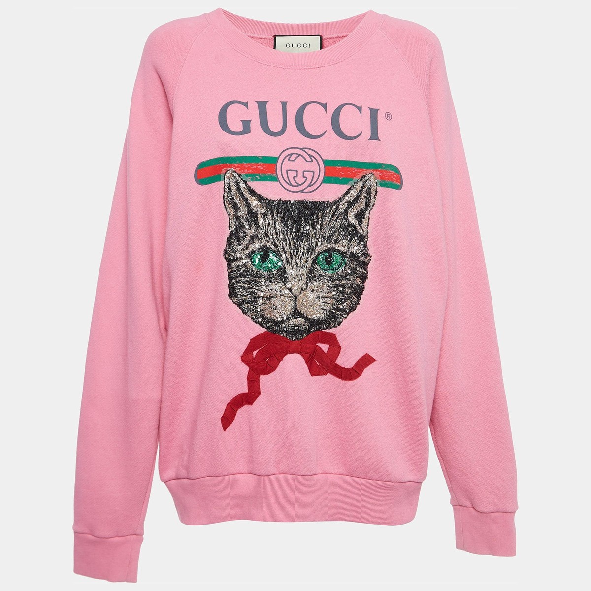 Gucci Pink Mystic Cat Logo Print Cotton Sweatshirt M | eBay