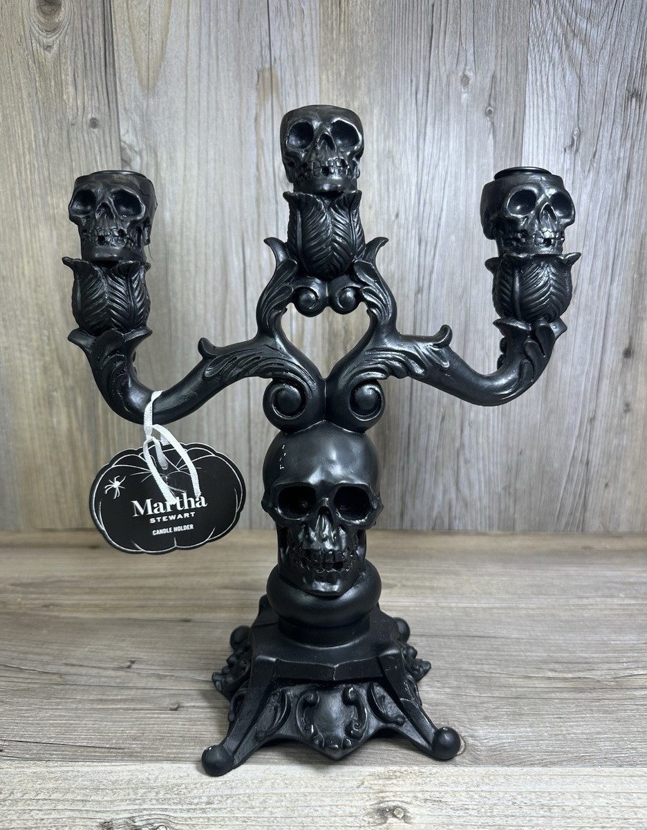Martha Stewart CANDELABRA HALLOWEEN SKULLS BLACK DAY OF THE DEAD