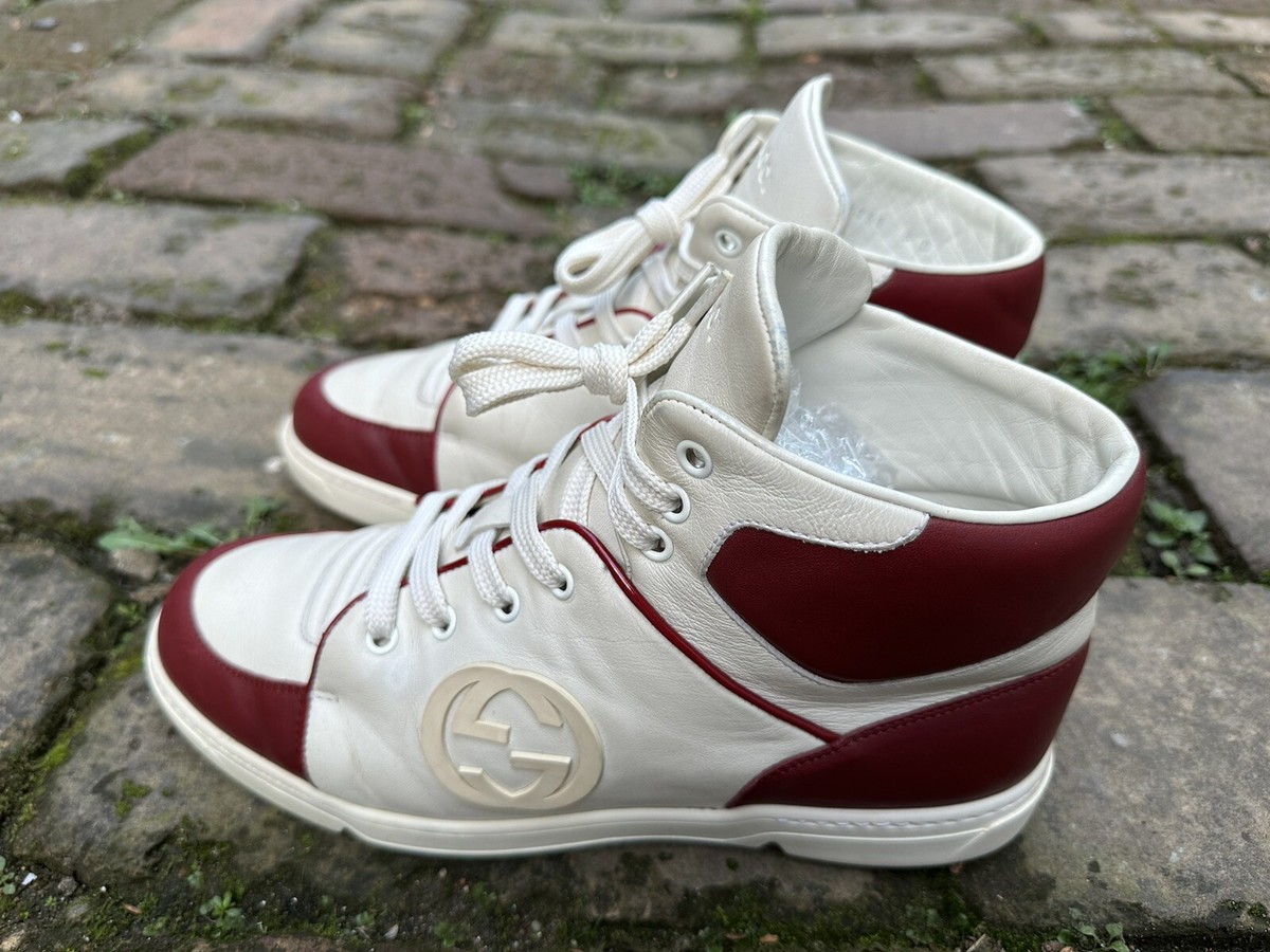 ✨Gucci✨GG 363731 Interlocking White Red Leather Men's High Top
