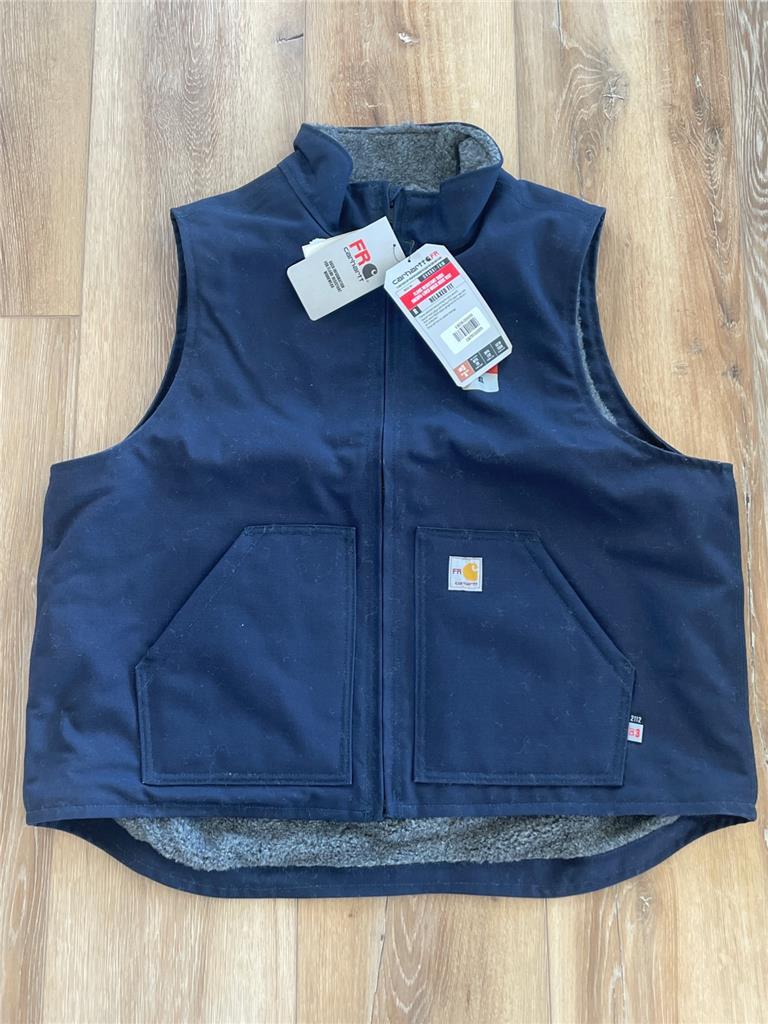Carhartt Flame Resistant Duck Blue Sherpa Lined Vest 0V4981 Mock