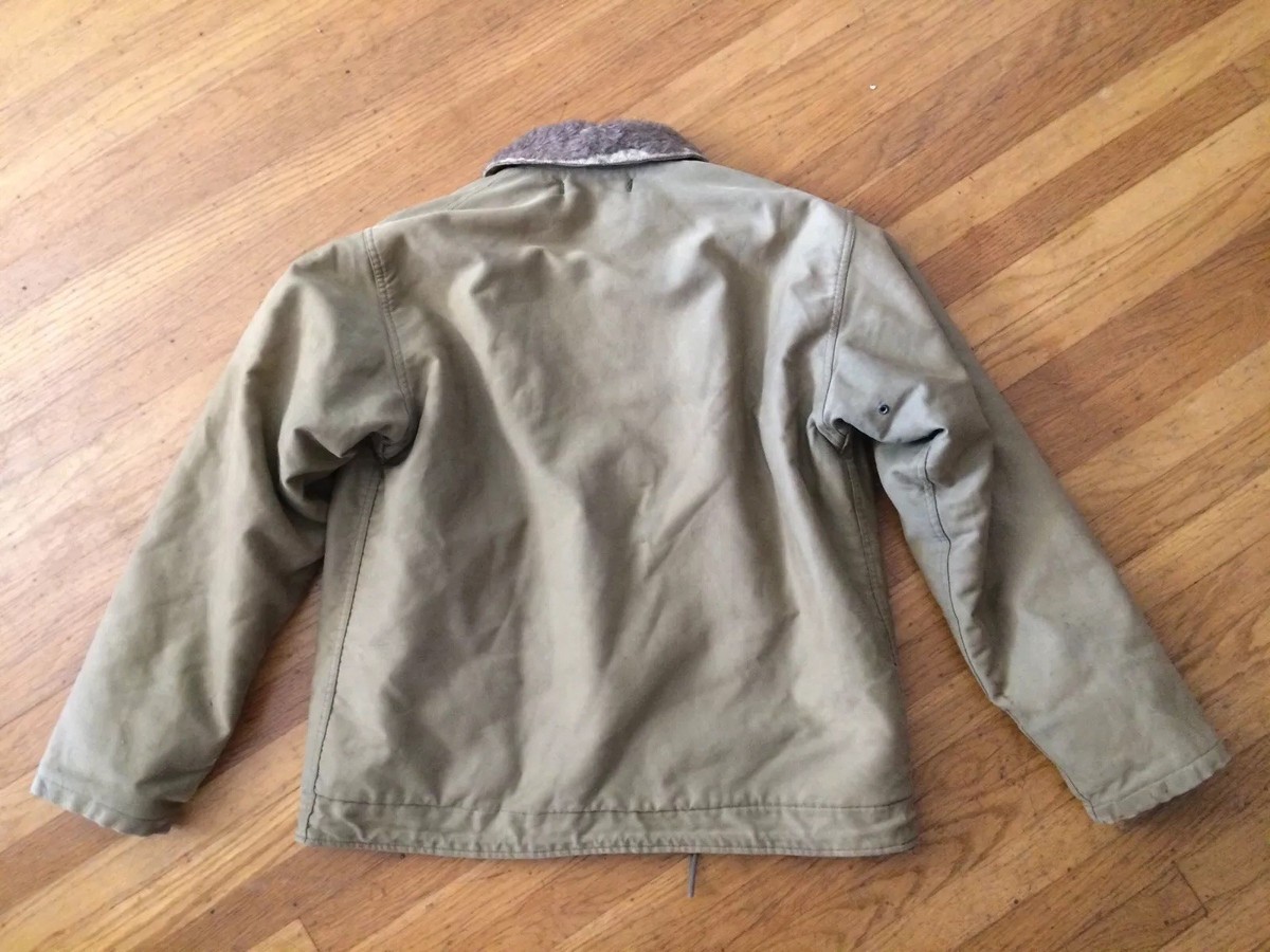 VINTAGE 1940 N1 WWII US USN NAVY GREEN DECK COAT JACKET CONTRACT