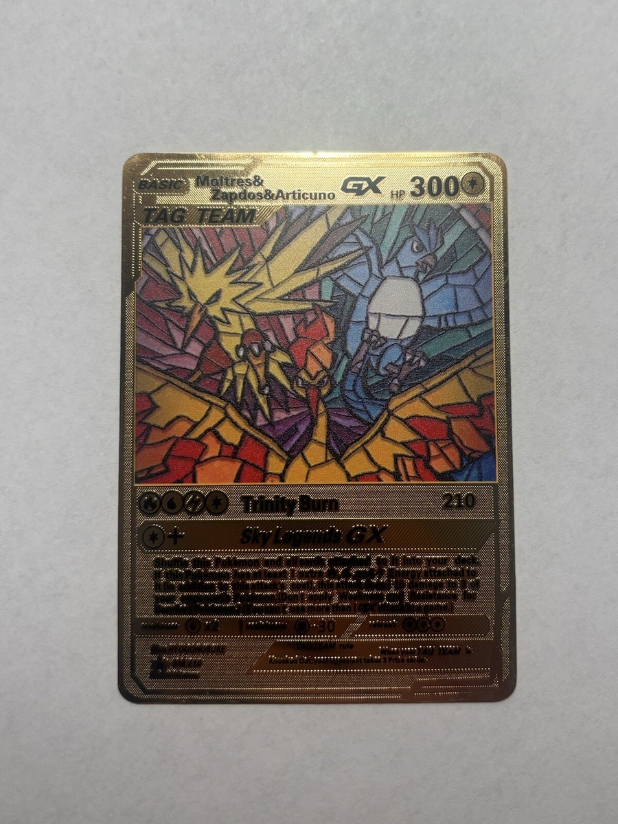 Gold Tag Team Moltres Zapdos Articuno GX Gold Metal Card SM210 | eBay