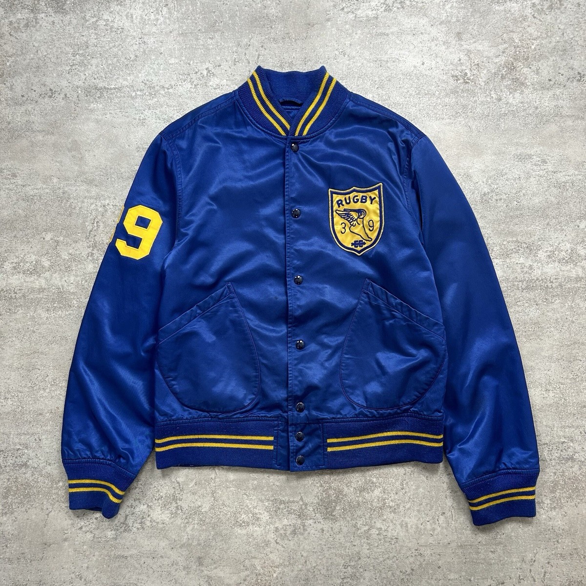 VTG RUGBY RALPH LAUREN SATIN JACKET BLEEKER BULLDOGS SIZE M BLUE