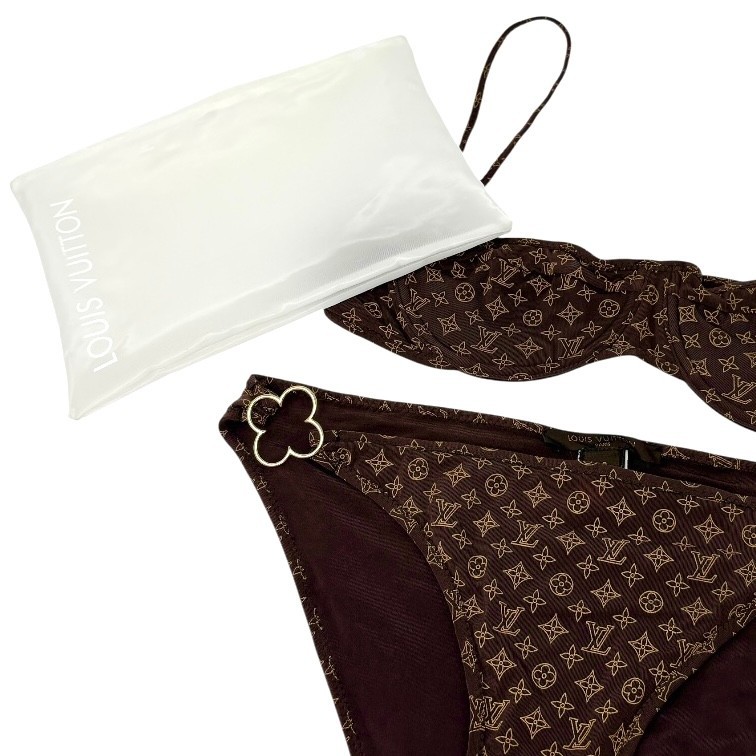 LOUIS VUITTON Vintage Monogram Bikini Swimwear #38 Brown Gold