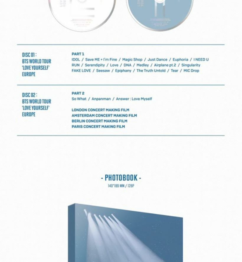 BTS WORLD TOUR LOVE YOURSELF EUROPE DVD 2 DISC+Photo Book+No