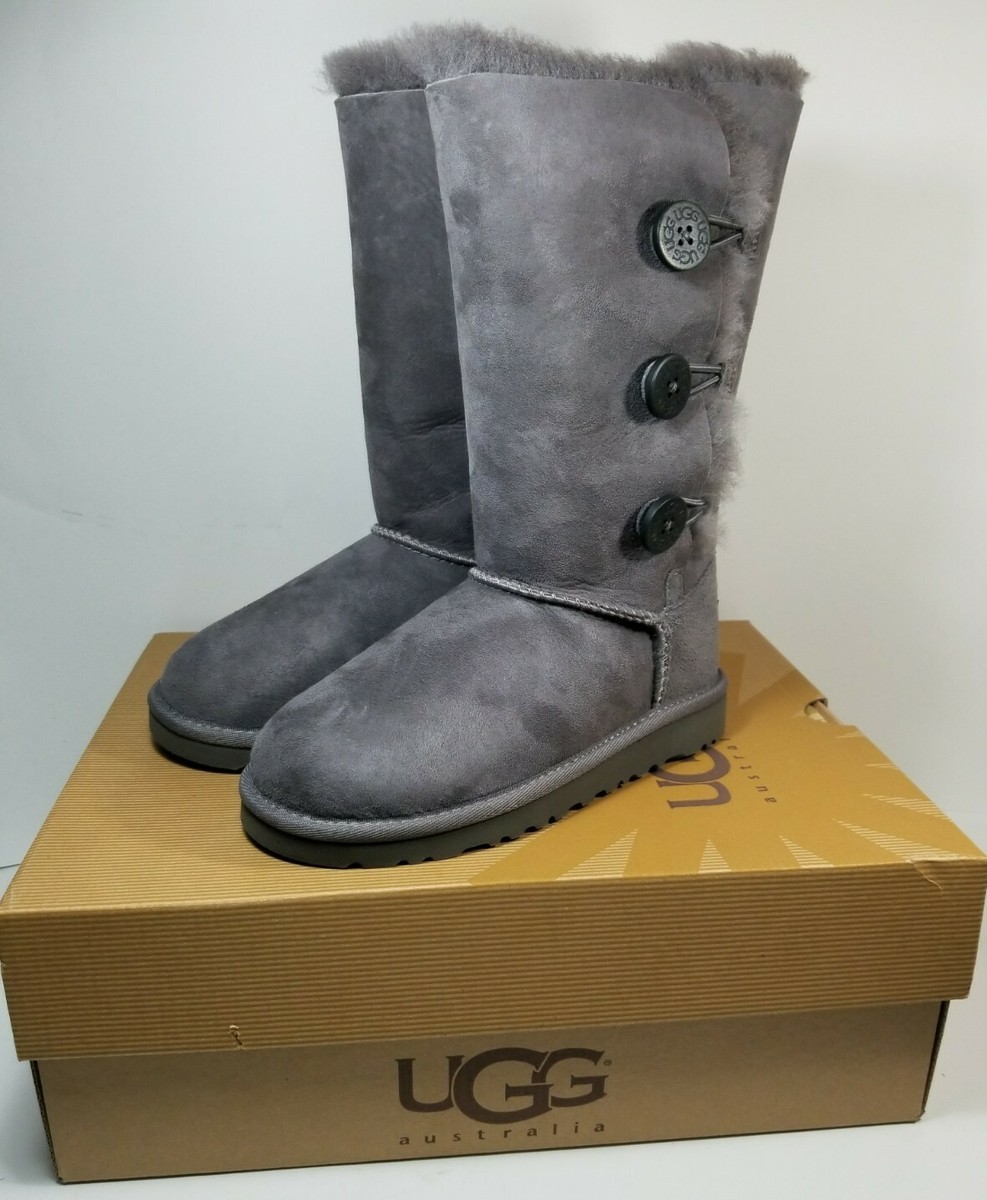 UGG Bailey Button Triplet Grey Tall Boots Kids Shoes Size 13 EU 30