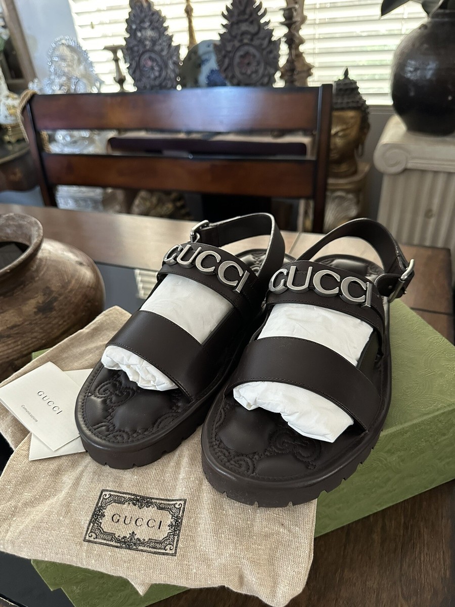NIB Gucci Monogram Logo Men's Sandals Brown Size 10G (10.5 US) | eBay