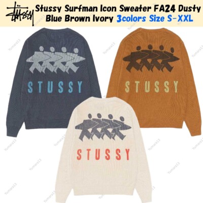 Stussy Surfman Icon Sweater FA24 Dusty Blue Brown Ivory 3colors