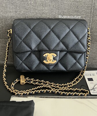 Auth Chanel 21K My Perfect Mini Flap CC Chain Bag Iridescent Black