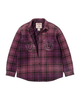 SUPREME®/TRUE RELIGION® QUILTED LINED PLAID FLANNEL SHIRT PURPLE