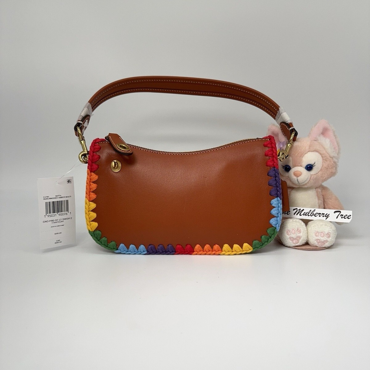 Coach Swinger Bag 20 With Rainbow Crochet Yarn Leather Handle