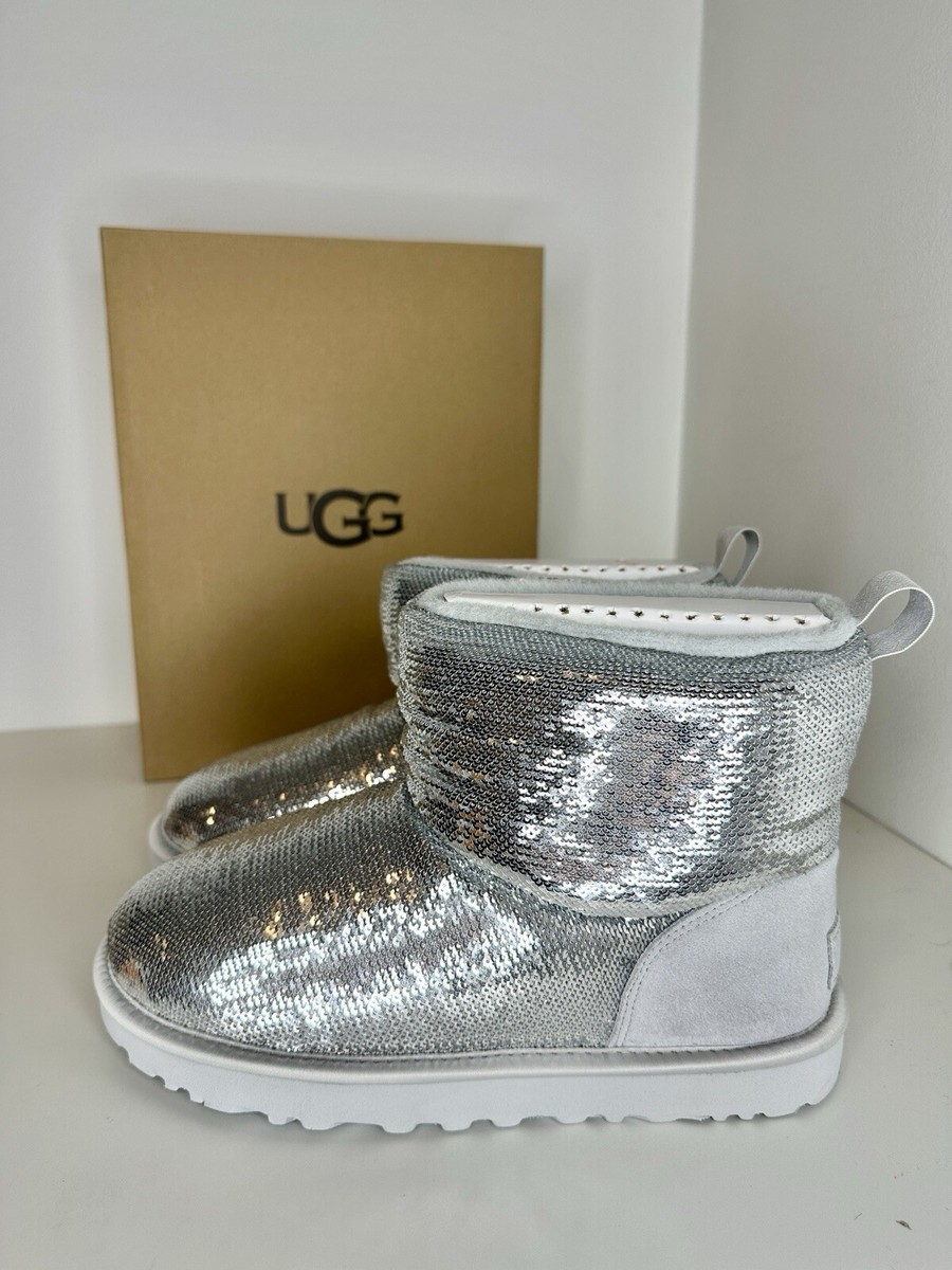 UGG Women's Classic Mini Mirror Ball Bootie - Silver - Shearling