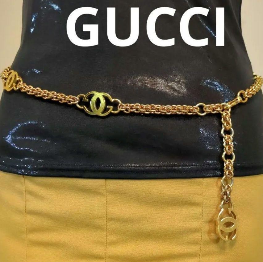 GUCCI Chain Belt Double G Interlocking Gold Gold Color Metal
