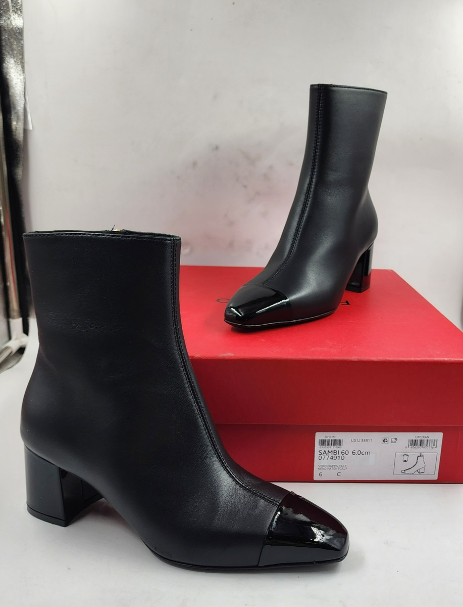 Ferragamo Sambi Block Heel Leather Booties Women's 6 Black Side