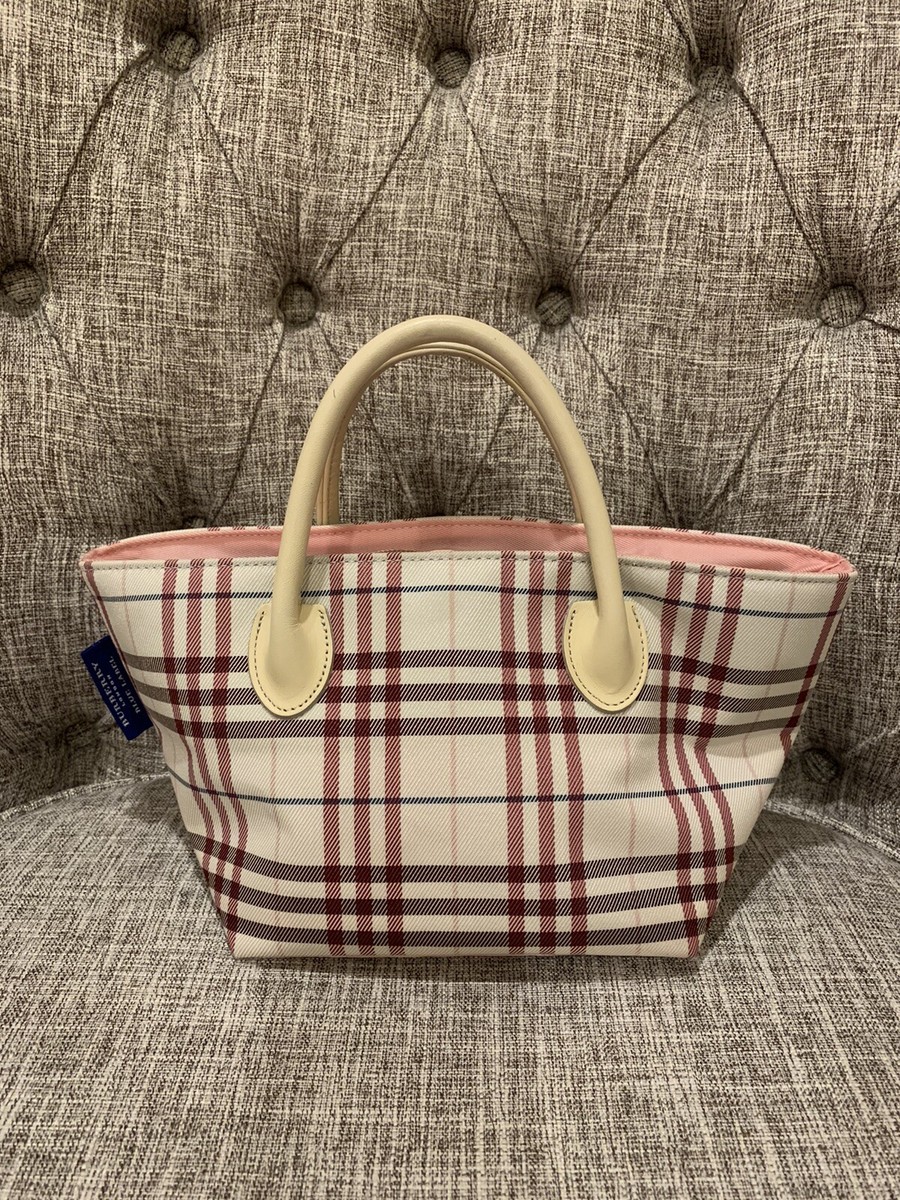 Authentic Burberry Blue Label Nova check Pink Nylon Canvas Leather