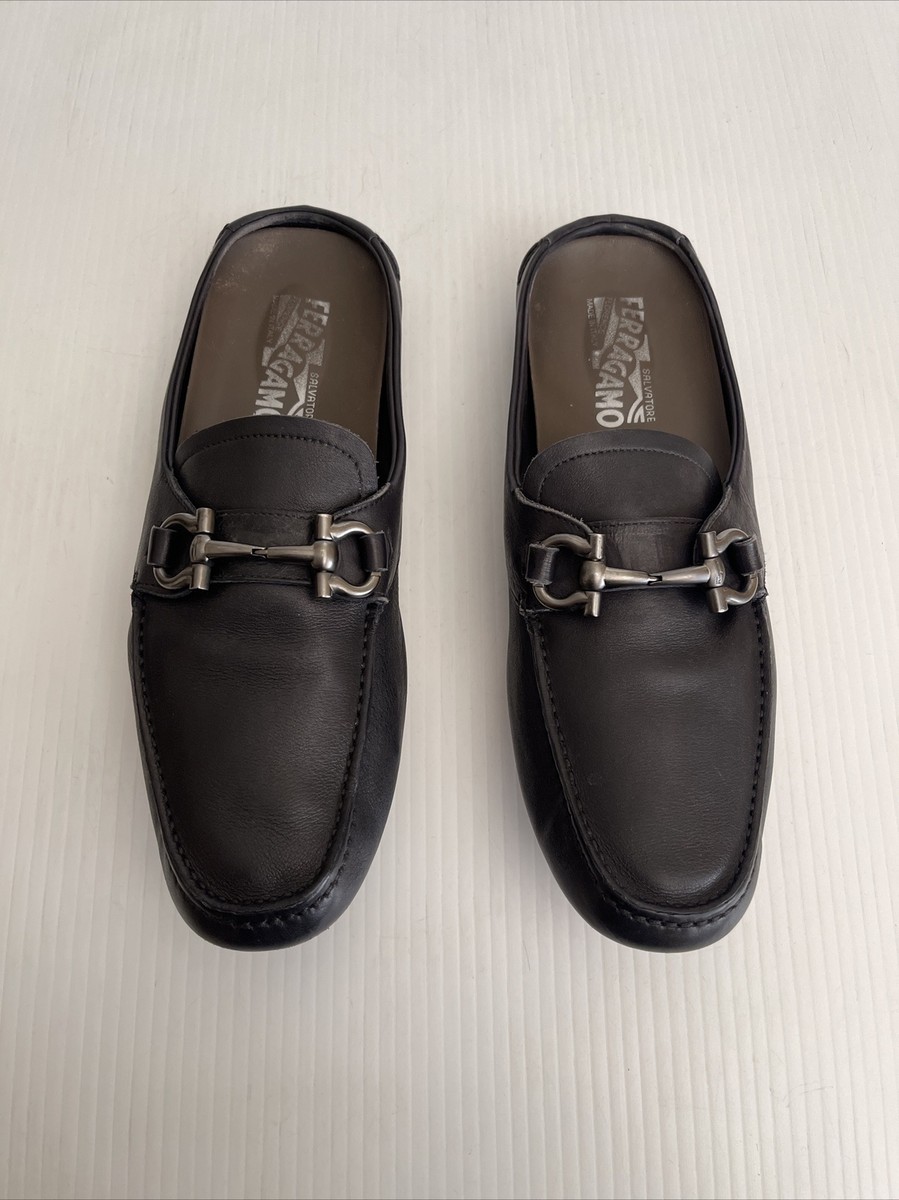 Salvatore Ferragamo Duca 2 Slip On Leather Gancini-Bit Mule Slide
