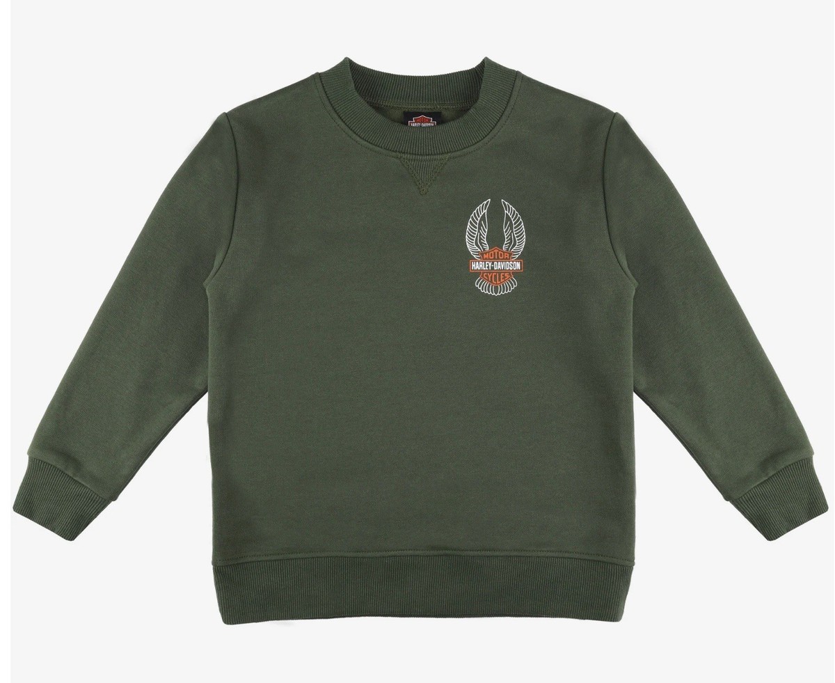Harley Davidson Boys Fleece Crew Pullover Sweatshirt Green 6553516