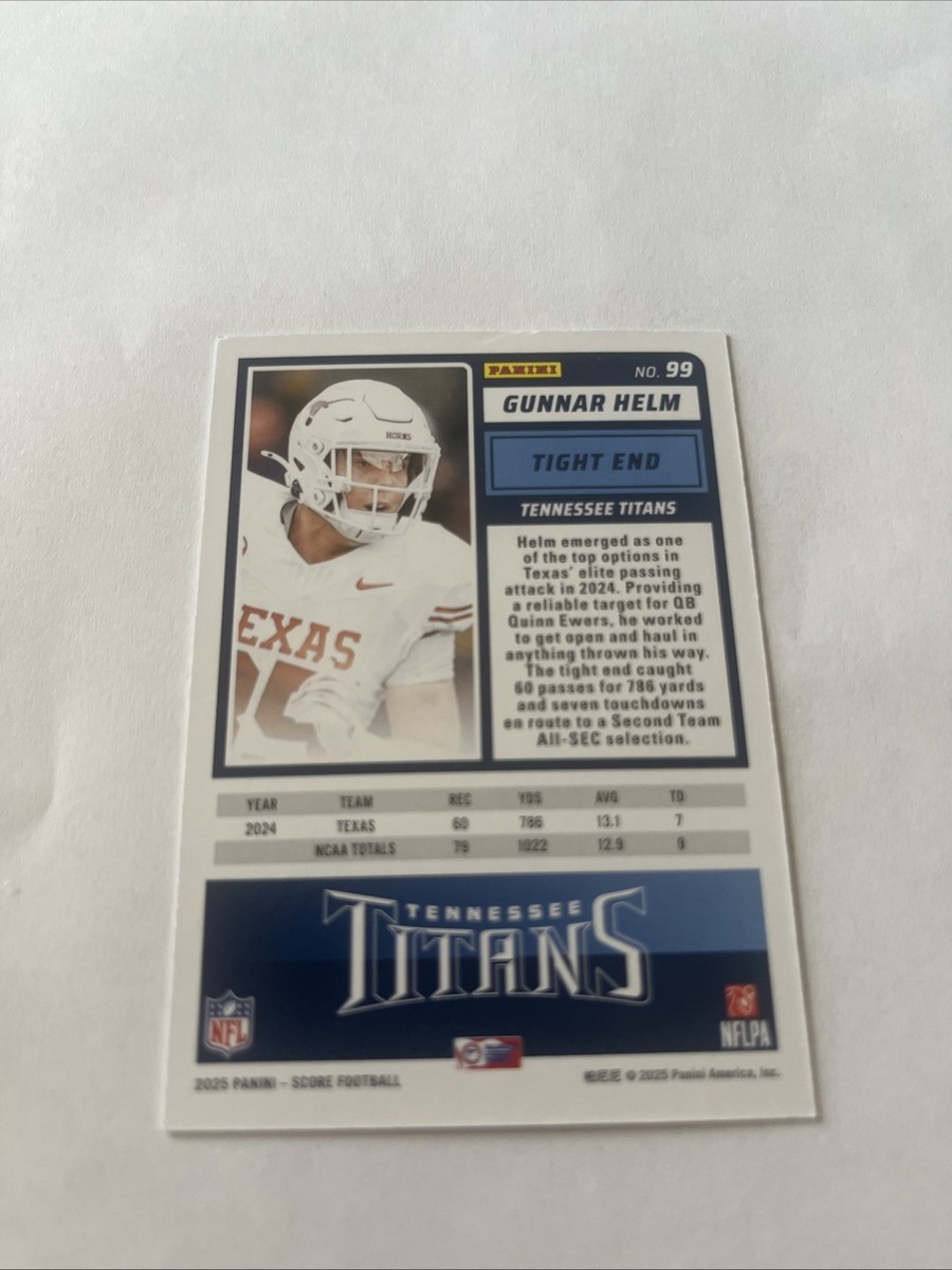 2025 Panini Score Gunnar Helm Tennessee Titans Rookie # 99 Free
