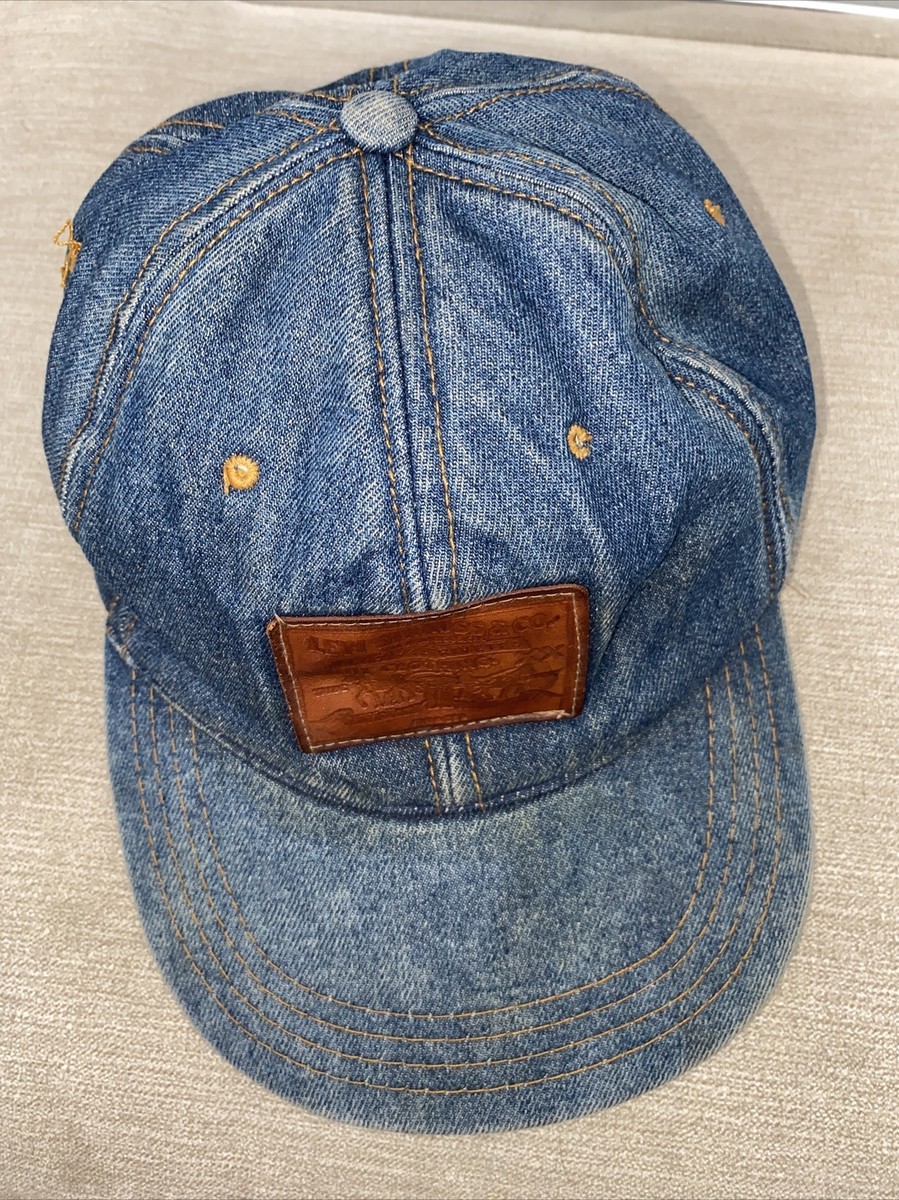 VINTAGE LEVIS DENIM CAP 1970 Leather Mens Womens Levi Strauss Hat