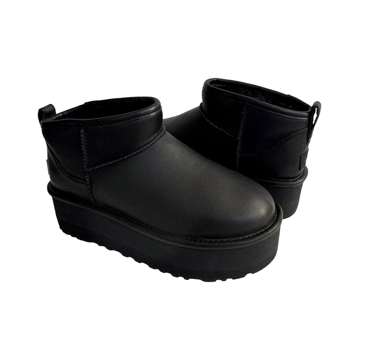 UGG CLASSIC ULTRA MINI PLATFORM LEATHER BLACK SHEARLING BOOT US 9