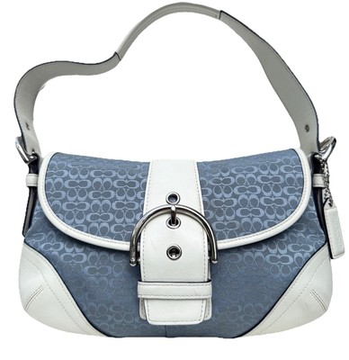 Coach Soho Hobo Signature Buckle Flap Bag Blue Canvas Leather Y2K