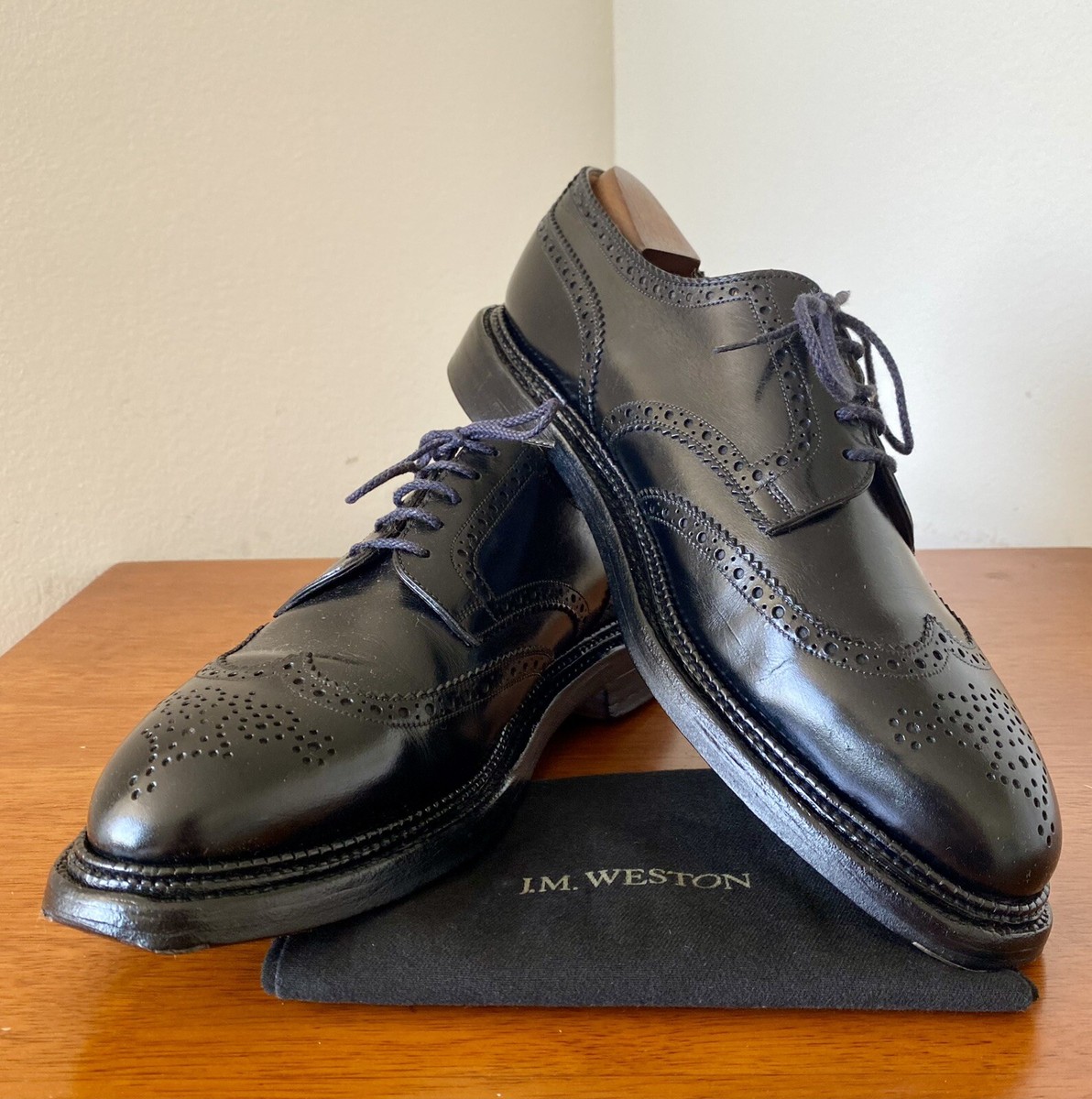 J.M. Weston Triple Sole Derby. 8D. Black Box Calf Wingtip