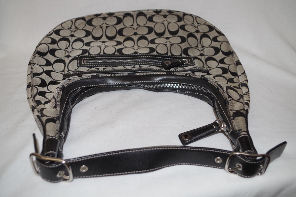 COACH SIGNATURE BLACK CANVAS LOGO MONOGRAM HOBO BAG ZIP BUCKLES | eBay