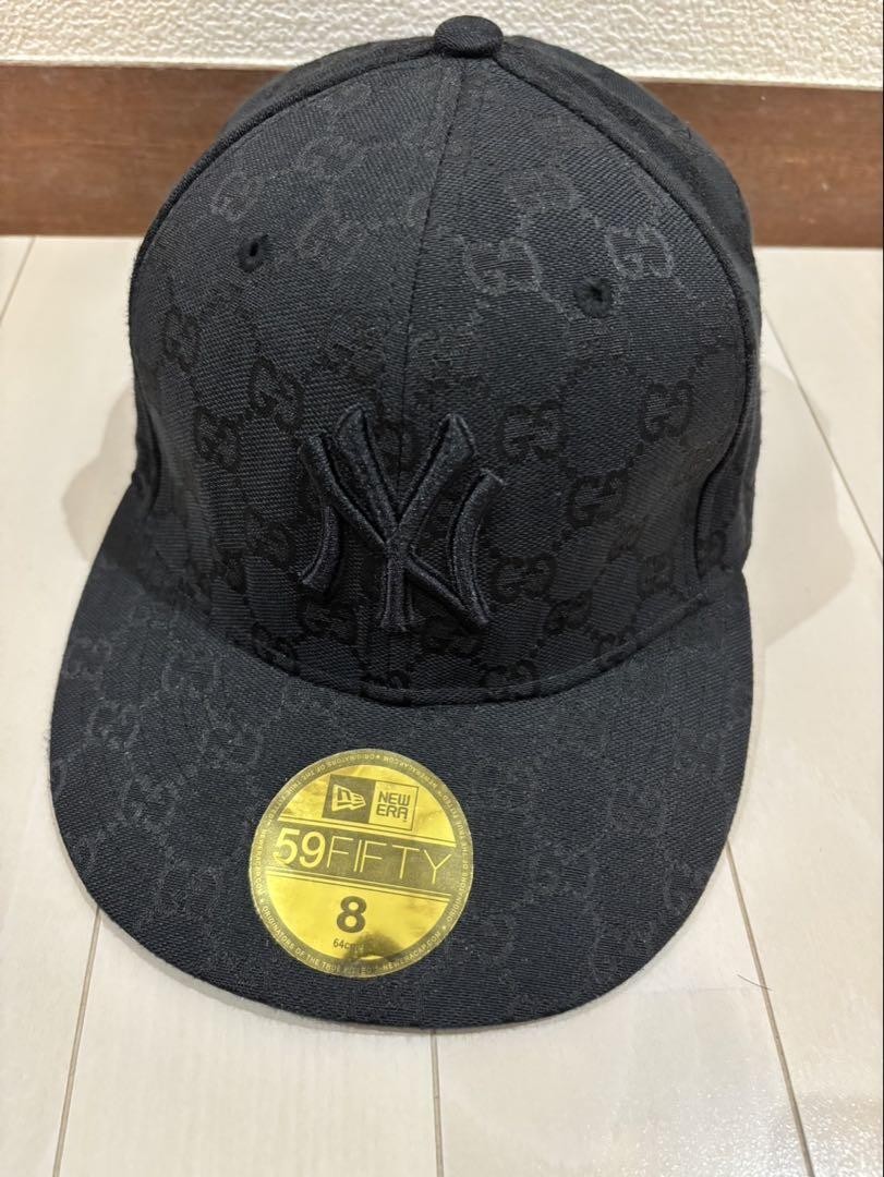 GUCCI NY Yankees New Era 59Fifty Cap MLB Size 8 Black GG Canvas