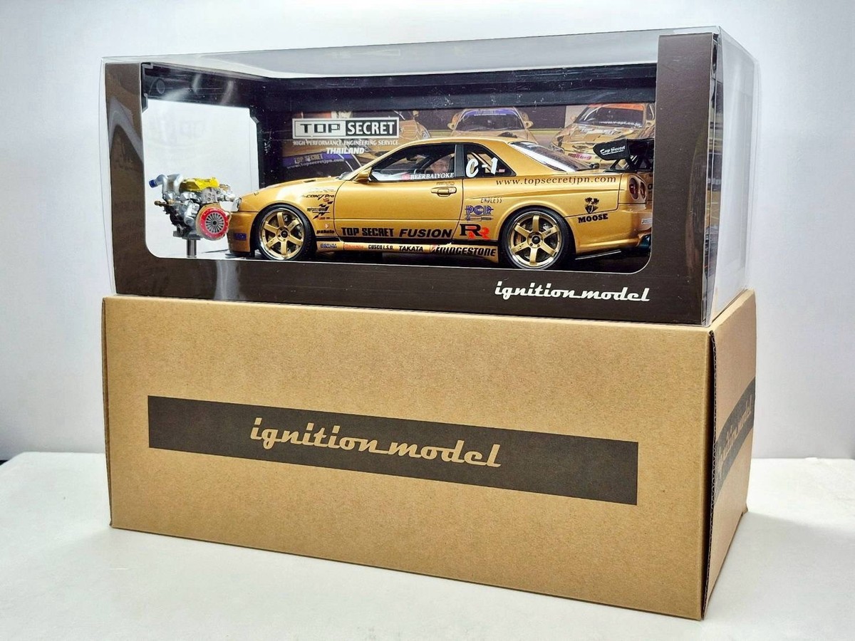 IG3799 – 1/18 TOP SECRET 34GT-R (BNR34) Gold Comes with RB26