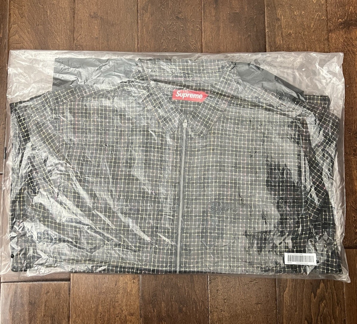 Supreme FW25 Metallic Plaid Zip Up Shirt Brown Washed Black Size