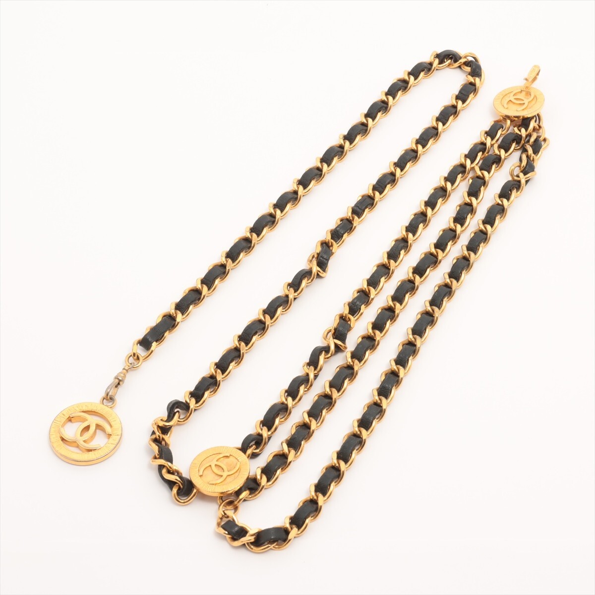 vintage 1984 CHANEL Chain Belt with Coco Mark Medallion Triple