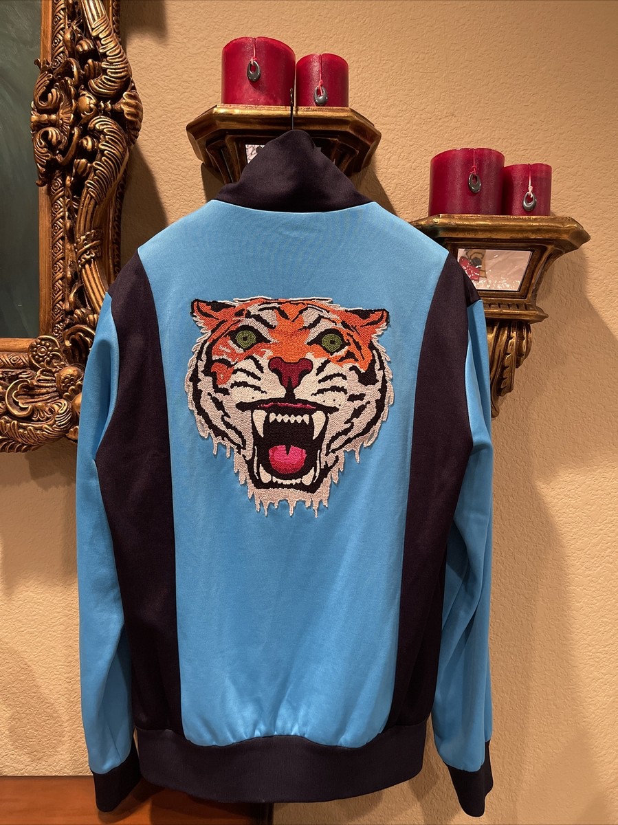 100% Authentic GUCCI Blue Tiger Patch Technical Jersey Jacket