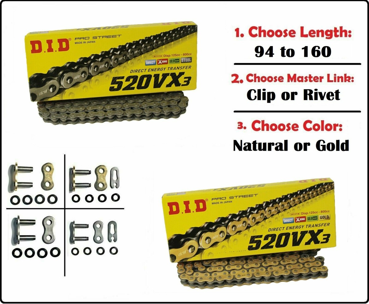 D.I.D DID 520 VX3 Xring Motorcycle Drive Chain Gold or Natural