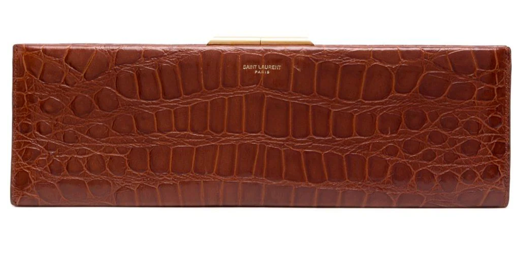 Saint Laurent YSL Crocodile-Embossed Lacquered Leather Clutch NWT