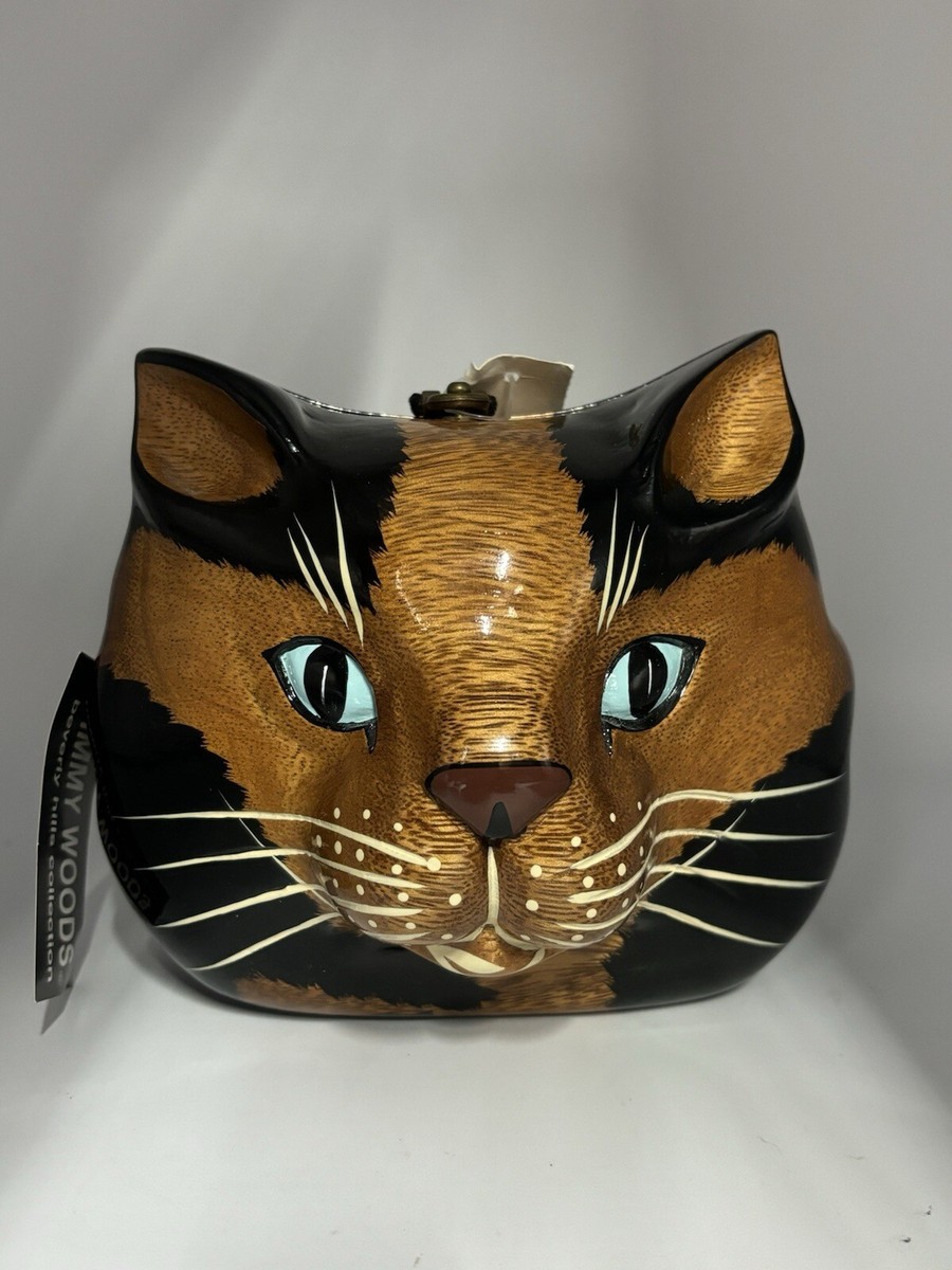 Designer Timmy Woods of Beverly Hills Calico Cat Acacia Wood Purse
