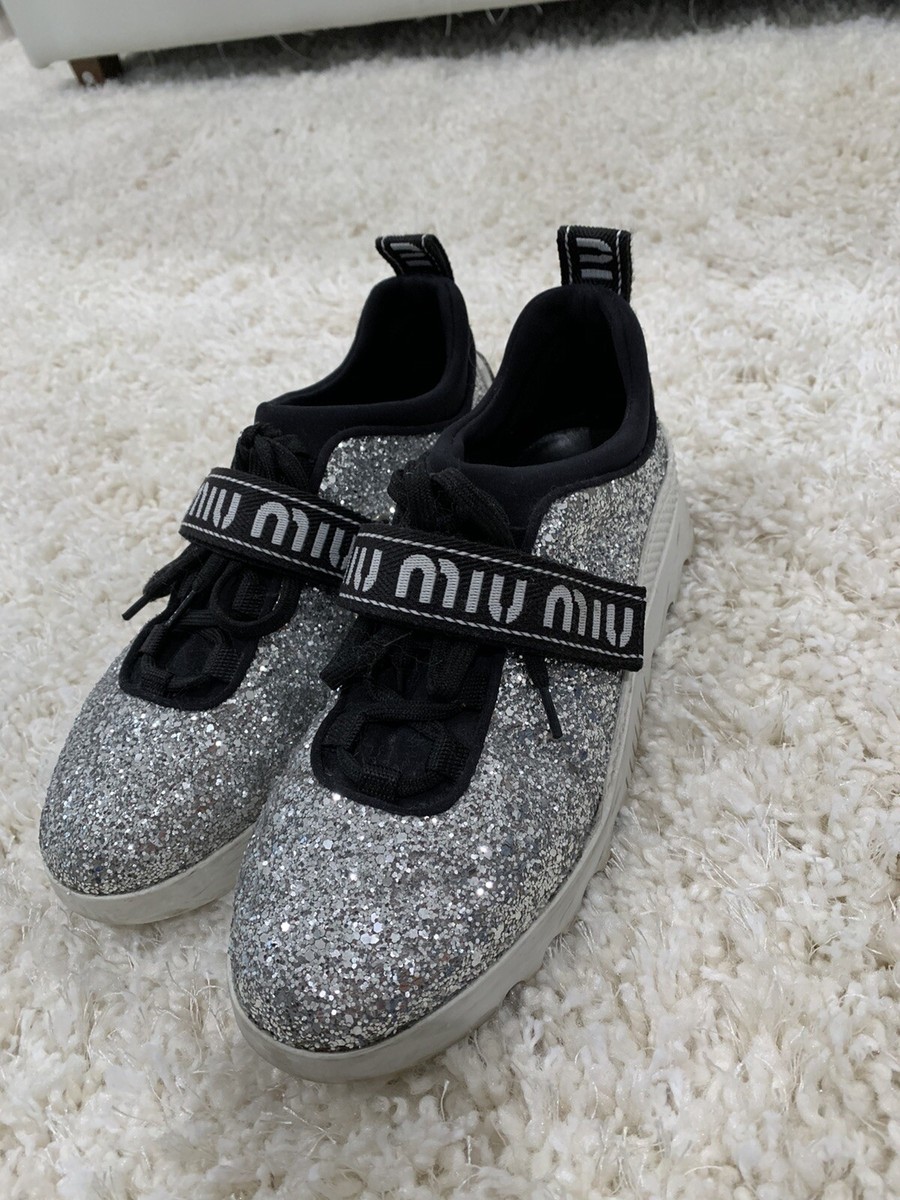 Miu Miu Silver Glitter Sneakers | eBay
